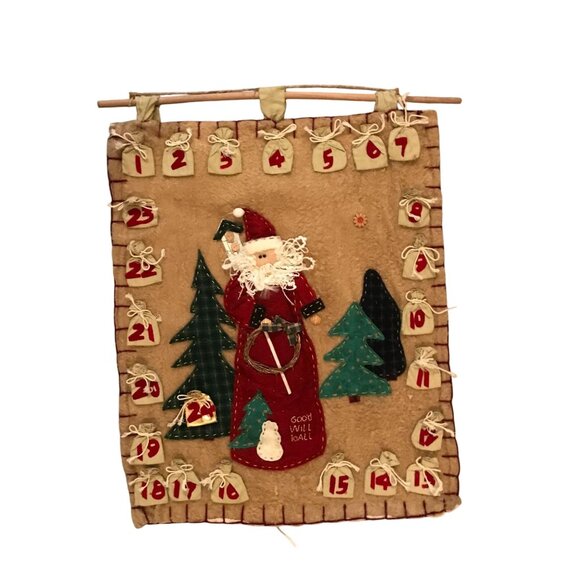 Vintage Handmade Christmas Advent Calendar Wall Hanging 21"x18" With Santa Desig - Picture 1 of 6
